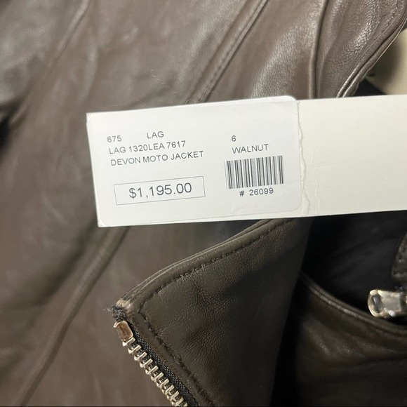 NWT L'Agence Devon Lamb Leather Stand Collar Walnut Moto Jacket Size 6 - Picture 5 of 9